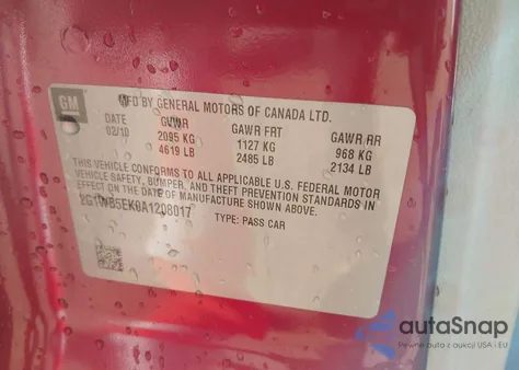 2010 Chevrolet Impala Lt z USA, uszkodzony, nr VIN 2G1WB5EK0A1208017